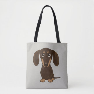 Cute Chocolate Dachshund | Cartoon Wiener Dog Tote Bag
