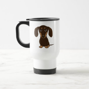 Cute Chocolate Dachshund Cartoon Wiener Dog Travel Mug