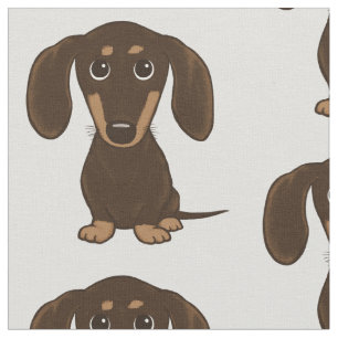 Cute Chocolate Dachshund Pattern Fabric