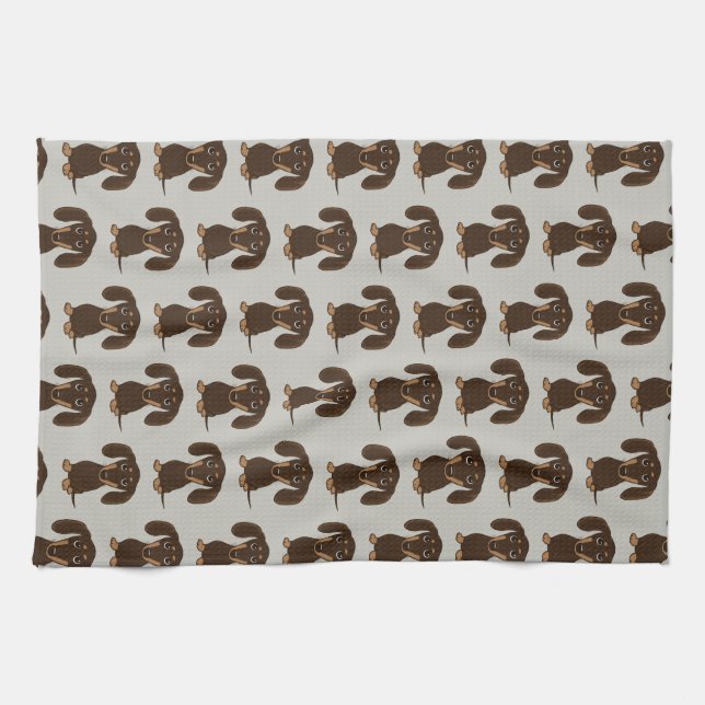 Cute Chocolate Dachshunds Pattern Tea Towel (Horizontal)