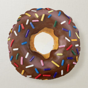 Cute Chocolate Doughnuts with Sprinkles Round Cushion