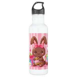 Cute chocolate Easter bunny with pink stripes 710 Ml Water Bottle