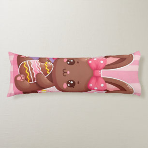 Cute chocolate Easter bunny with pink stripes Body Cushion
