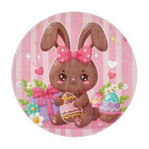 Cute chocolate Easter bunny with pink stripes Cutting Board