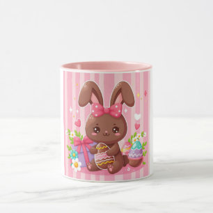 Cute chocolate Easter bunny with pink stripes Mug