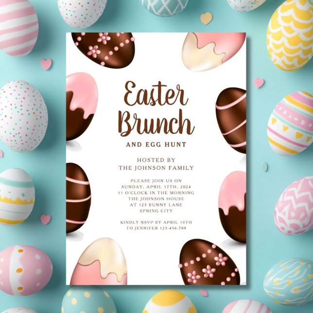 Cute Chocolate Eggs Easter Brunch Invitation (Elegant Egg Hunt And Easter Brunch Invitation)