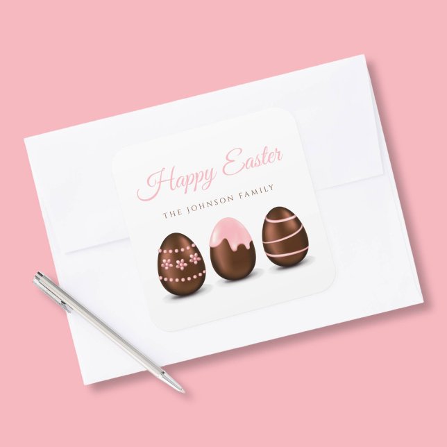 Cute Chocolate Eggs Happy Easter Square Sticker (Cute Chocolate Eggs Happy Easter Square Sticker)