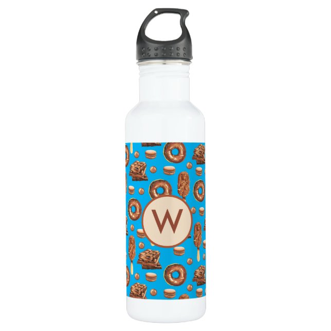 Cute Chocolate Ice Cream Doughnuts Monogram 710 Ml Water Bottle (Front)