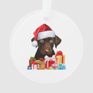 Cute Chocolate Lab Puppy Santa Hat Fun Image Chris Ornament