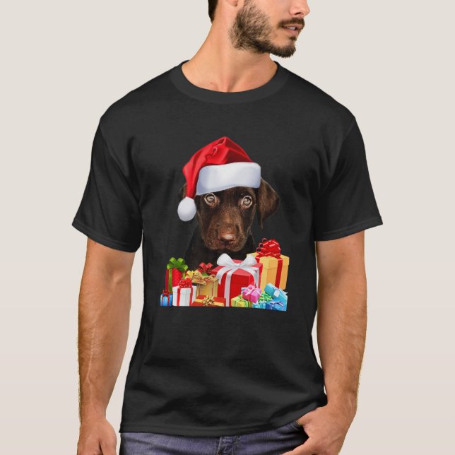 Cute Chocolate Lab Puppy Santa Hat Fun Image Chris T-Shirt (Front)