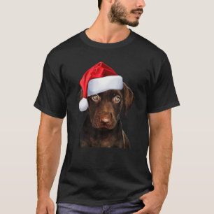 Cute Chocolate Lab Santa Hat Image Funny Dog Chris T-Shirt