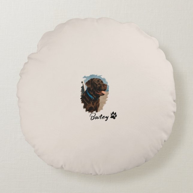 Cute Chocolate Labrador Dog – Bailey | Pet Gift Round Cushion (Front)