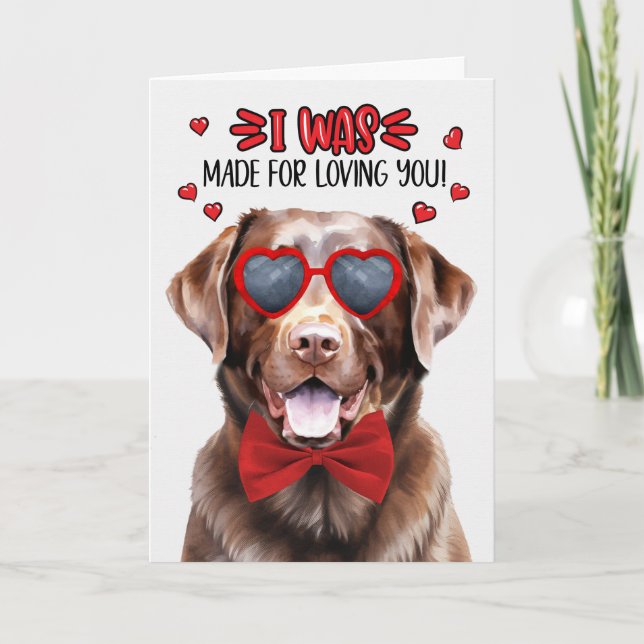 Cute Chocolate Labrador Dog Loving You Valentine Holiday Card (Front)
