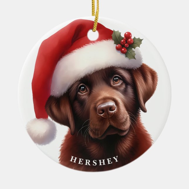 Cute Chocolate Labrador Retriever Dog Christmas Ceramic Tree Decoration (Front)