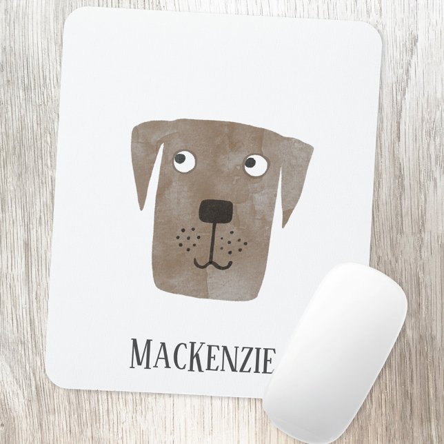 Cute Chocolate Labrador Retriever Dog Custom Name Mouse Pad (Fun Chocolate Labrador Retriever dog personalized name art mousemat)