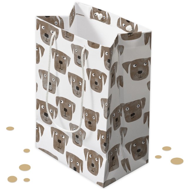 Cute Chocolate Labrador Retriever Dog Pattern Medium Gift Bag (Chocolate labrador retriever dog watercolor pattern gift bag)