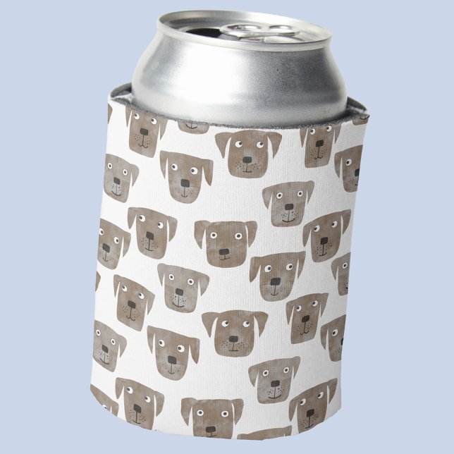 Cute Chocolate Labrador Retriever Dog Watercolor Can Cooler (Fun Chocolate Labrador Retriever dog pattern can cooler)
