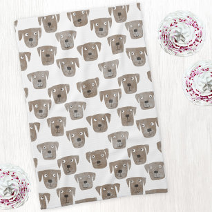 Cute Chocolate Labrador Retriever Dog Watercolor Tea Towel