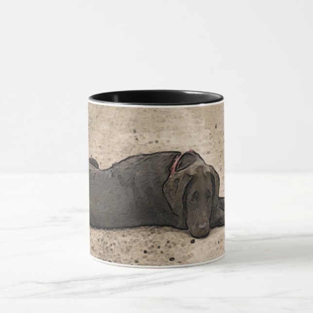 Cute Chocolate Labrador Retriever On Forest Trail Mug (Center)