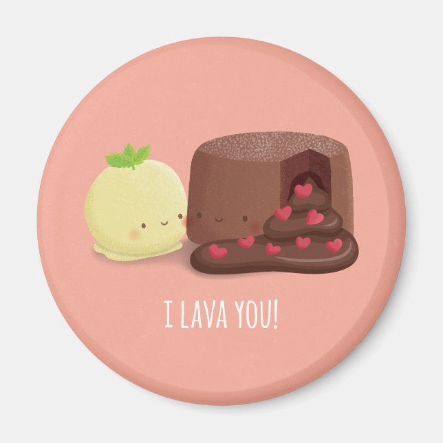 Cute Chocolate Lava Cake and Ice Cream Pun Magnet (Front)