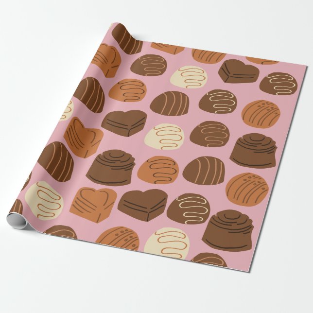 Cute Chocolate Pralines Wrapping Paper (Unrolled)