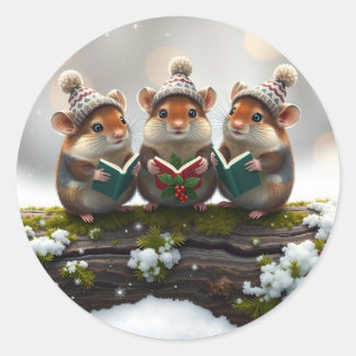 Cute choir of field mice singing with woolie hats classic round sticker