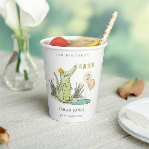 Cute Chomp Alligator in Swamp Any Age Birthday  Paper Cups