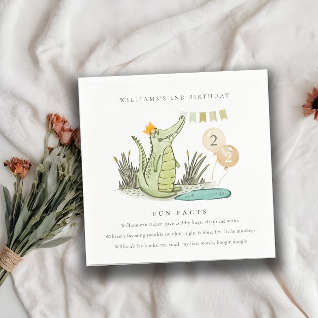 Cute Chomp Alligator in Swamp Fun Facts Birthday Napkin (Creator Uploaded)