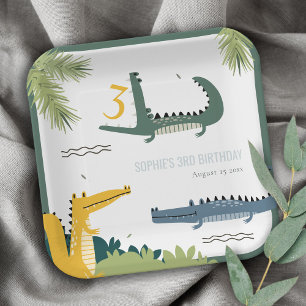 Cute Chomp Alligator Swamp Any Age Kids Birthday Paper Plate
