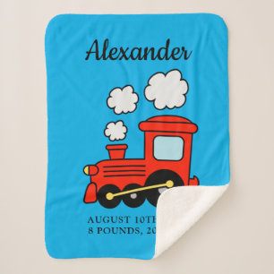 Cute choo choo train baby sherpa blanket with name