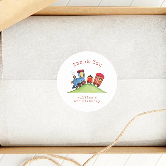 Cute Choo Choo Train Boy Birthday Thank You Classic Round Sticker (Creator Uploaded)