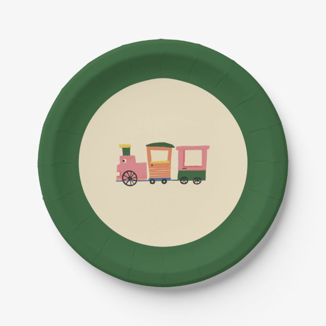 Cute Choo-Choo Train Kids Birthday Party Plate (Front)