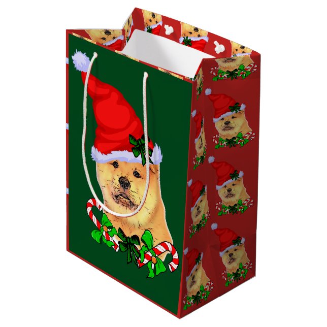 Cute Chow Chow Christmas Merry Medium Gift Bag (Back Angled)