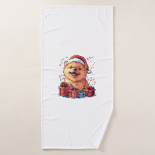 Cute Chow Chow Santa Hat Funny Christmas Xmas Dog  Bath Towel