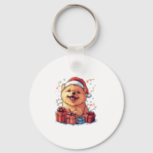 Cute Chow Chow Santa Hat Funny Christmas Xmas Dog Key Ring