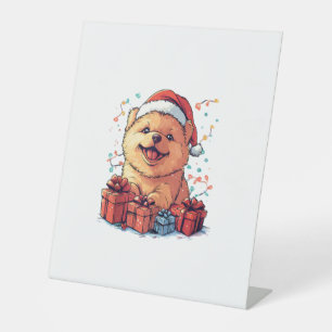 Cute Chow Chow Santa Hat Funny Christmas Xmas Dog Pedestal Sign