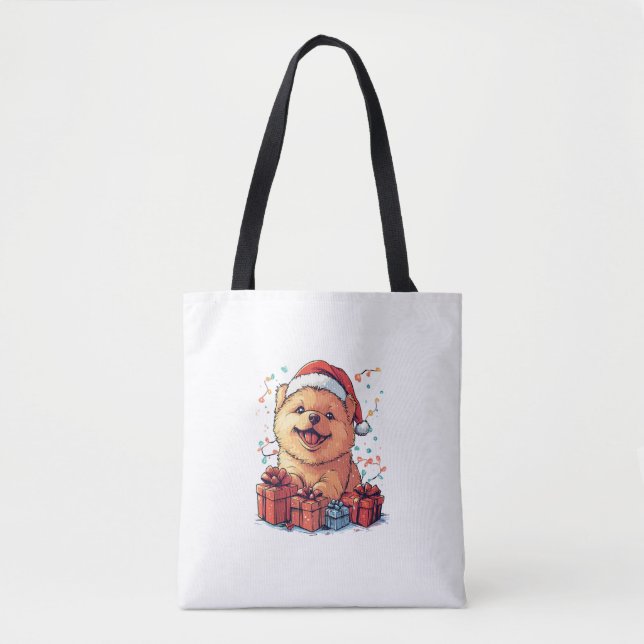 Cute Chow Chow Santa Hat Funny Christmas Xmas Dog  Tote Bag (Front)