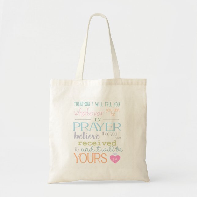 Cute Christian Bible Verse Prayer Faith Pastel NIV Tote Bag (Front)