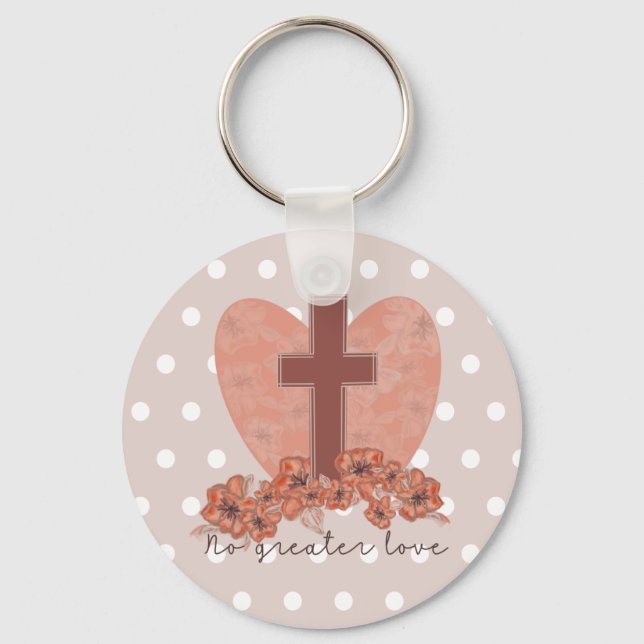 Cute Christian Easter Cross with Roses Keychain (Front)