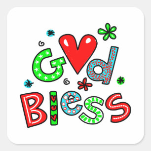 Cute Christian God Bless Greeting Text Expression Square Sticker