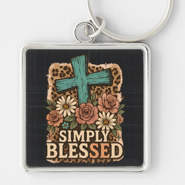 Cute Christian Simply Blessed Key Ring (Front)