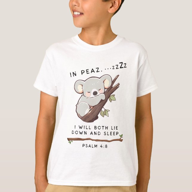 Cute Christian Sleeping Koala Psalm 4 Bible T-Shirt (Front)