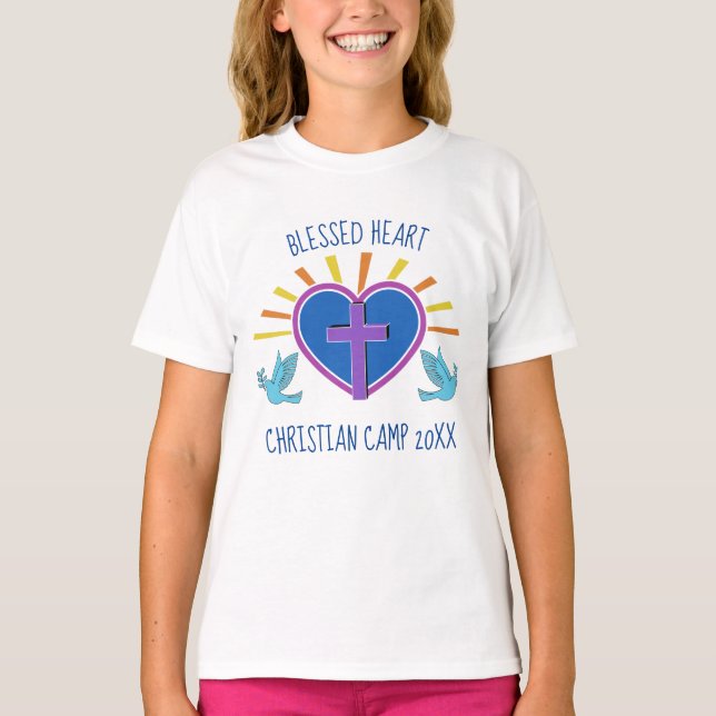 Cute Christian Summer Camp Custom Cross Heart T-Shirt (Front)