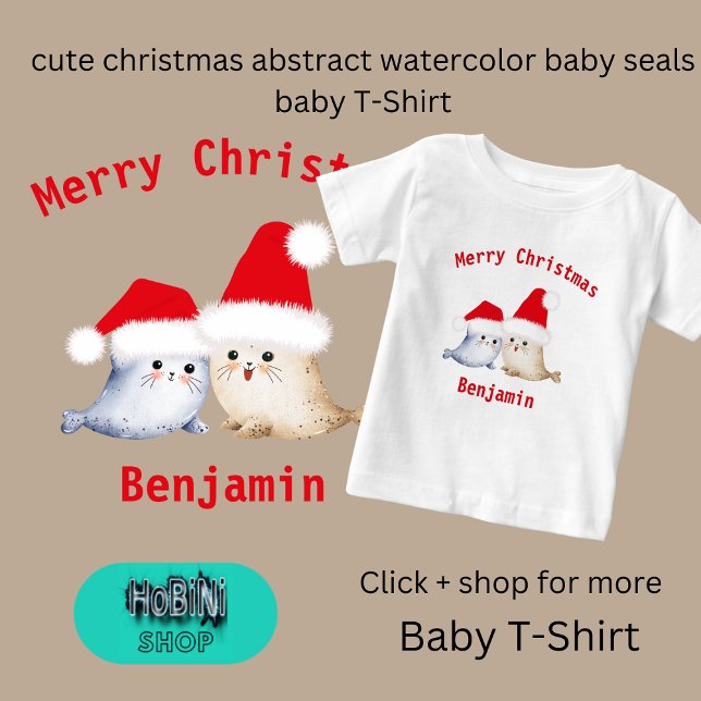 cute christmas abstract watercolor baby seals  baby T-Shirt (cute christmas abstract watercolor baby seals baby T-Shirt)