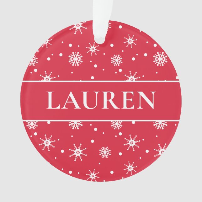 Cute Christmas Add Name Snowflakes Red Ornament (Front)