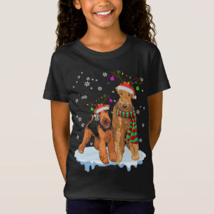 Cute Christmas Airedale Terrier Santa Hats Reindee T-Shirt