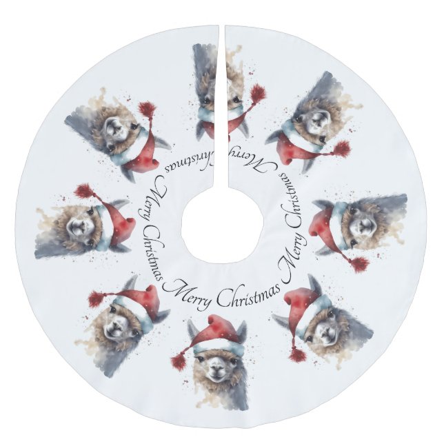 Cute Christmas Alpaca, custom Brushed Polyester Tree Skirt (Front)