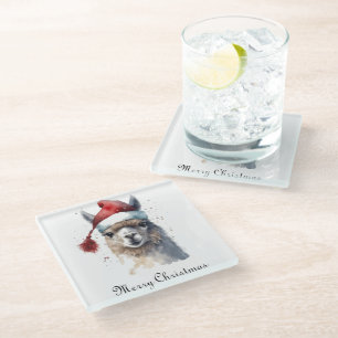 Cute Christmas Alpaca, custom Glass Coaster