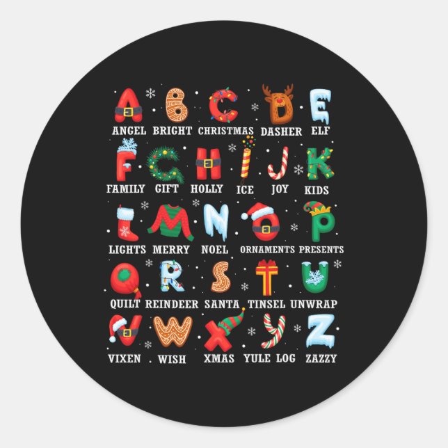 Cute Christmas Alphabet Kindergarten Preschool Tea Classic Round Sticker (Front)