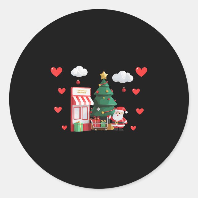 Cute Christmas And Shopng Valentines Day Xmas Hear Classic Round Sticker (Front)